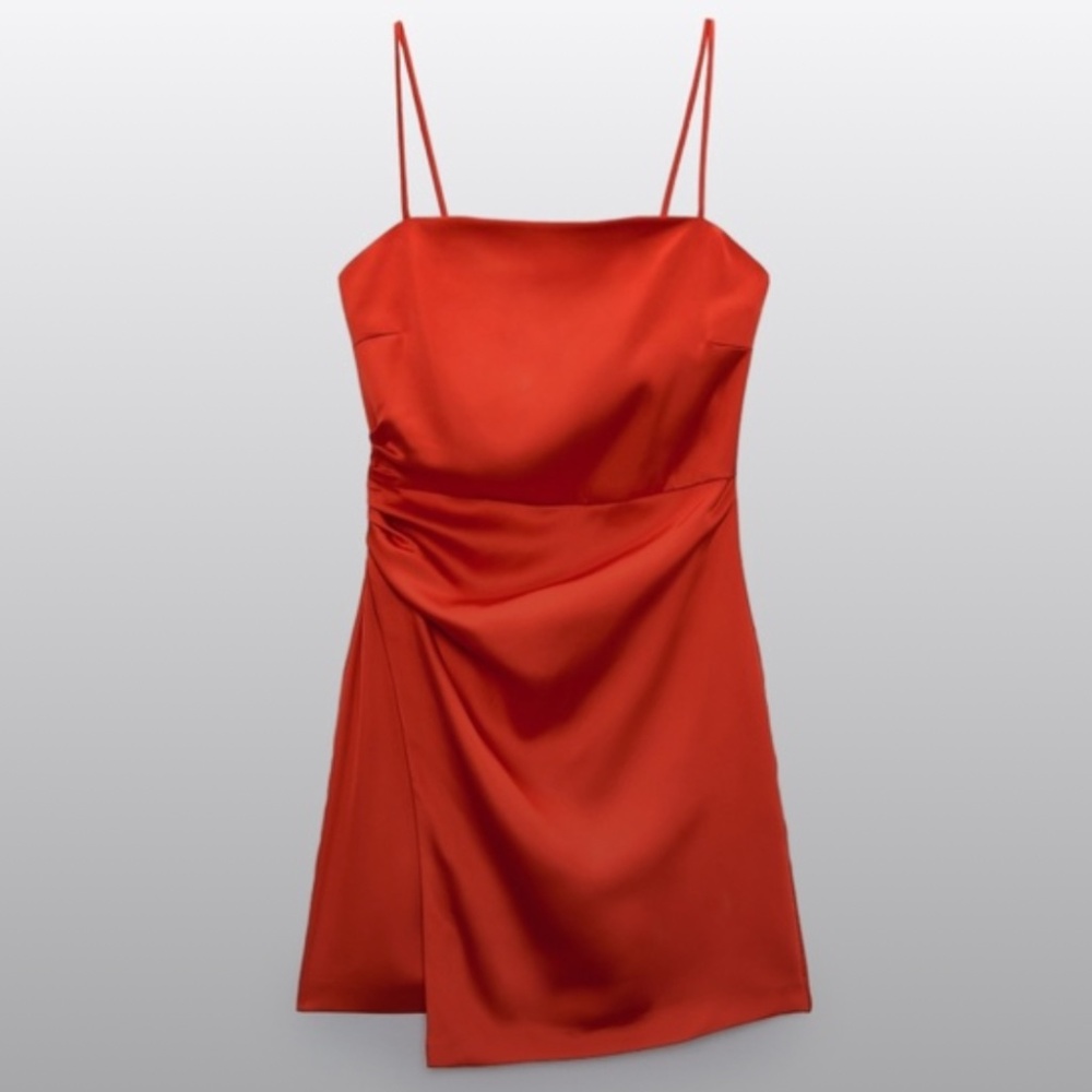 Zara Red Satin Effect Wrap Mini Tank Dress